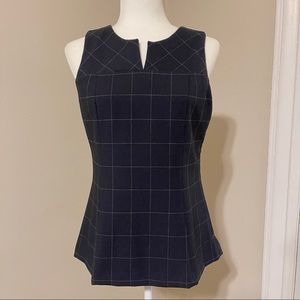 Suit blouse plaid stripe shell Ann Taylor navy